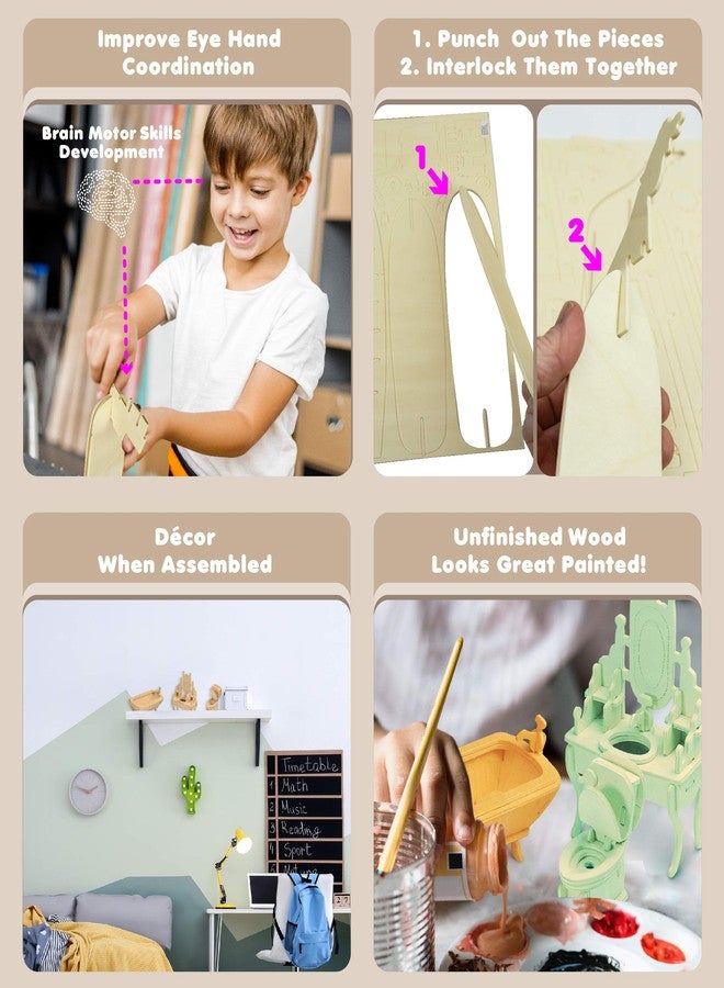 Puzzled 3D Wooden Bathroom Dollhouse Furniture Set Construction Kit - DIY Wooden Dollhouse Bathroom Puzzle Model Kit, Fun and Educational 3D Puzzle to Build and Paint - 44 Pieces Pack - Image 3